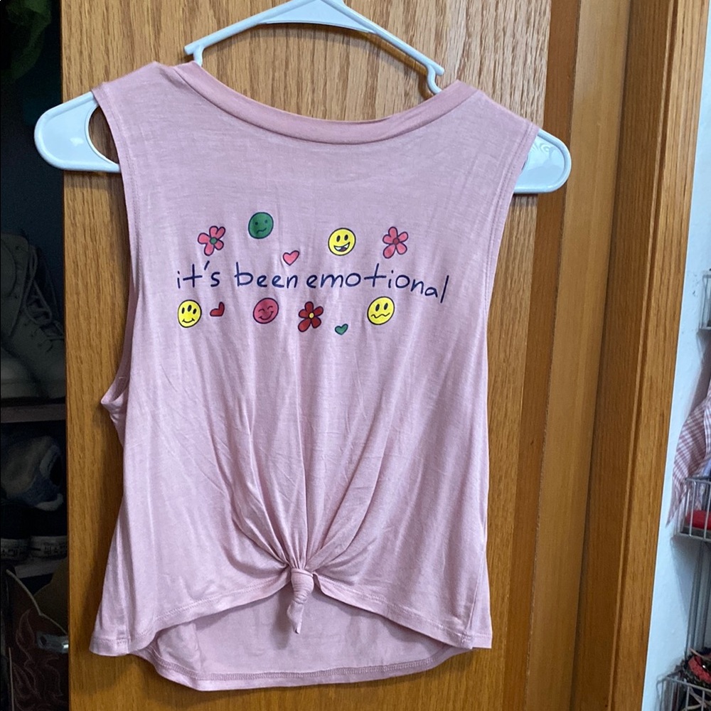 Pink Graphic Knot-Front Tank Top